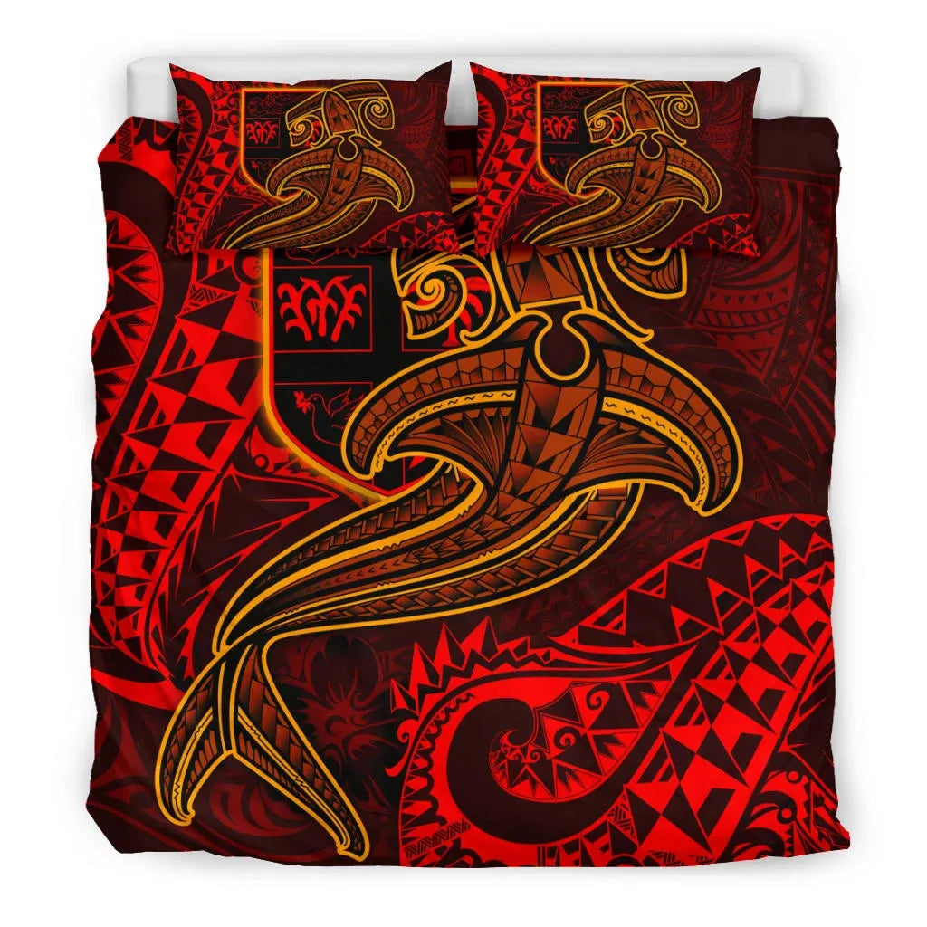 Fiji Bedding Set - Red Shark Polynesian Tattoo