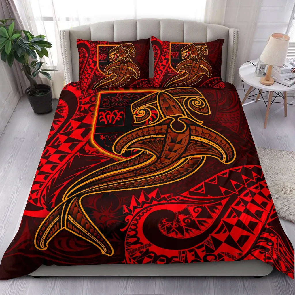 Fiji Bedding Set - Red Shark Polynesian Tattoo