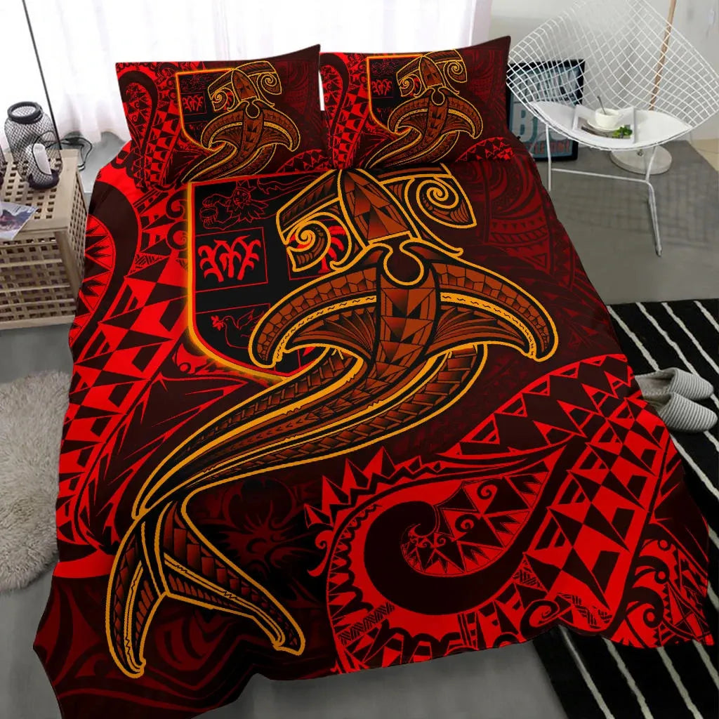 Fiji Bedding Set - Red Shark Polynesian Tattoo