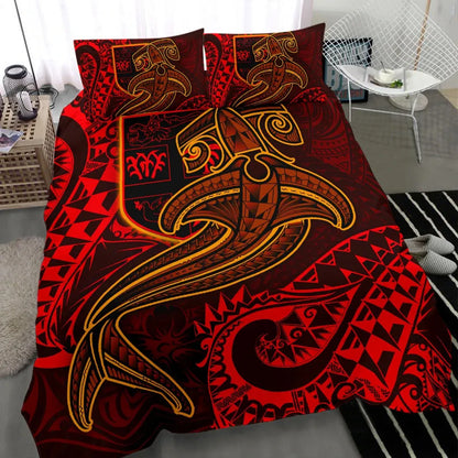Fiji Bedding Set - Red Shark Polynesian Tattoo