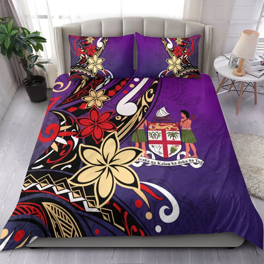 Fiji Bedding Set - Tribal Flower With Special Turtles Purple Color