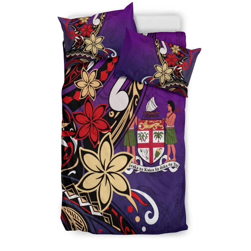 Fiji Bedding Set - Tribal Flower With Special Turtles Purple Color