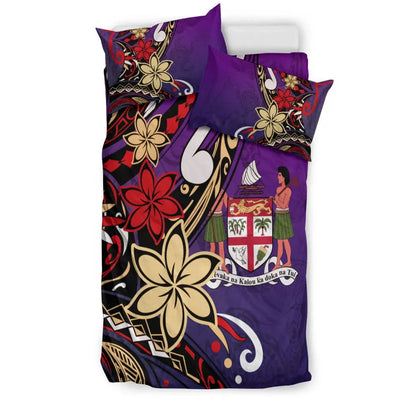 Fiji Bedding Set - Tribal Flower With Special Turtles Purple Color