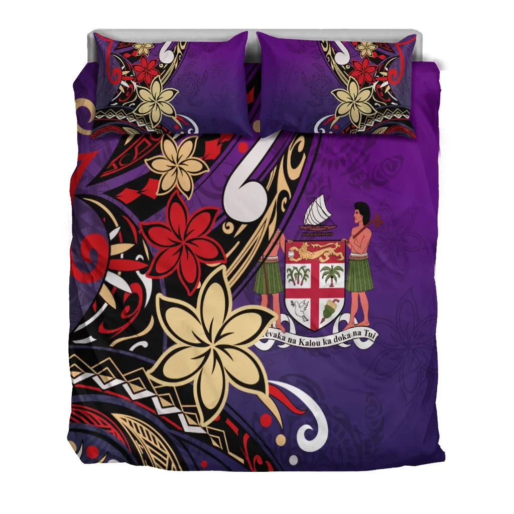 Fiji Bedding Set - Tribal Flower With Special Turtles Purple Color