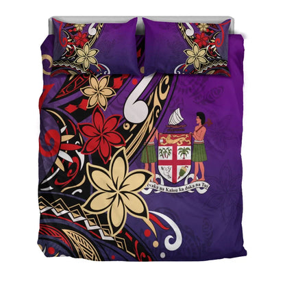 Fiji Bedding Set - Tribal Flower With Special Turtles Purple Color