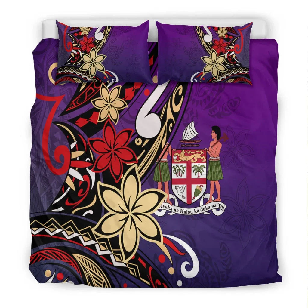 Fiji Bedding Set - Tribal Flower With Special Turtles Purple Color