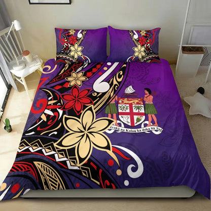 Fiji Bedding Set - Tribal Flower With Special Turtles Purple Color