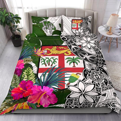 Fiji Bedding Set White - Turtle Plumeria Banana Leaf