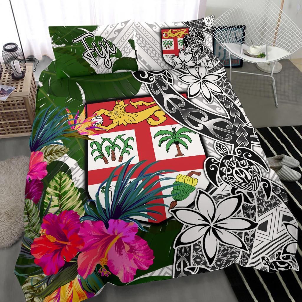 Fiji Bedding Set White - Turtle Plumeria Banana Leaf