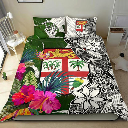 Fiji Bedding Set White - Turtle Plumeria Banana Leaf