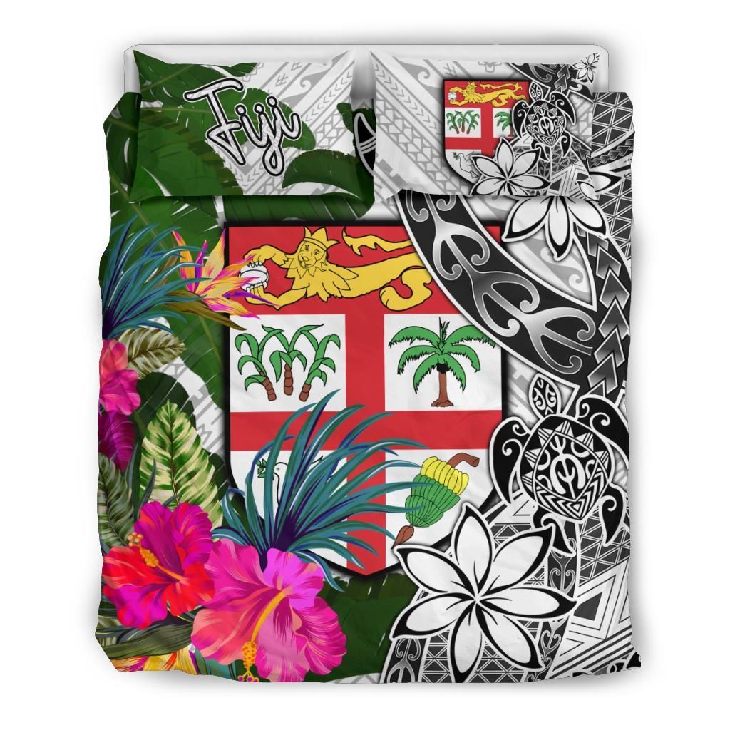 Fiji Bedding Set White - Turtle Plumeria Banana Leaf