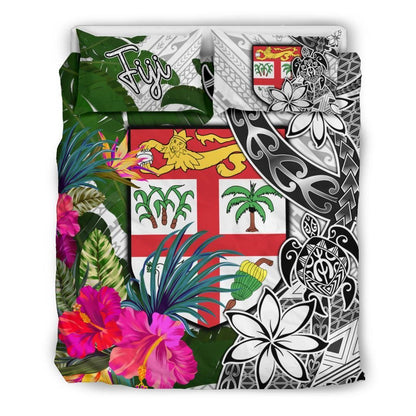 Fiji Bedding Set White - Turtle Plumeria Banana Leaf