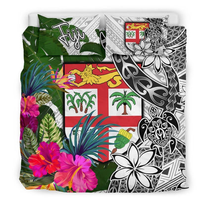 Fiji Bedding Set White - Turtle Plumeria Banana Leaf