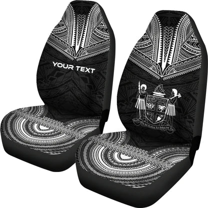 Fiji Custom Personalised Car Seat Cover - Fiji Coat Of Arms Polynesian Chief Tattoo Black Version