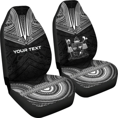 Fiji Custom Personalised Car Seat Cover - Fiji Coat Of Arms Polynesian Chief Tattoo Black Version