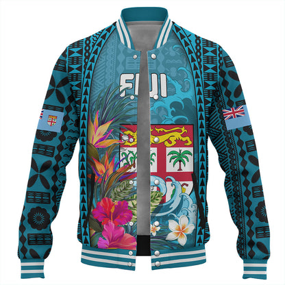 Fiji Baseball Jacket Bula Island Wave Tropical