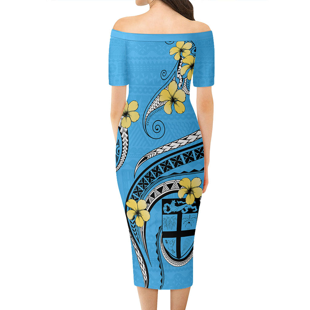 Fiji Short Sleeve Off The Shoulder Lady Dress Bula Style Plumeria Flower
