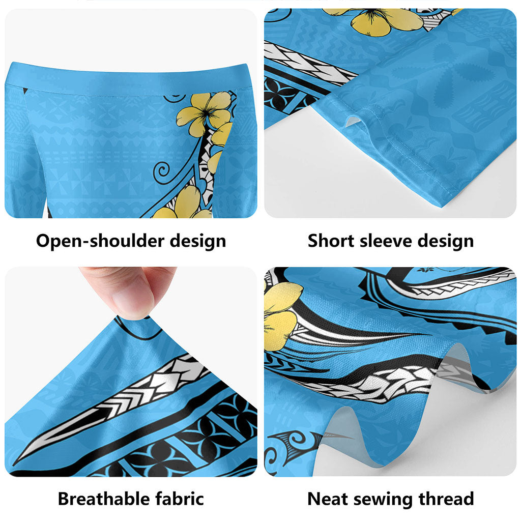 Fiji Combo Short Sleeve Dress And Shirt Bula Style Plumeria Flower