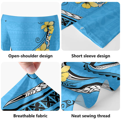 Fiji Combo Short Sleeve Dress And Shirt Bula Style Plumeria Flower