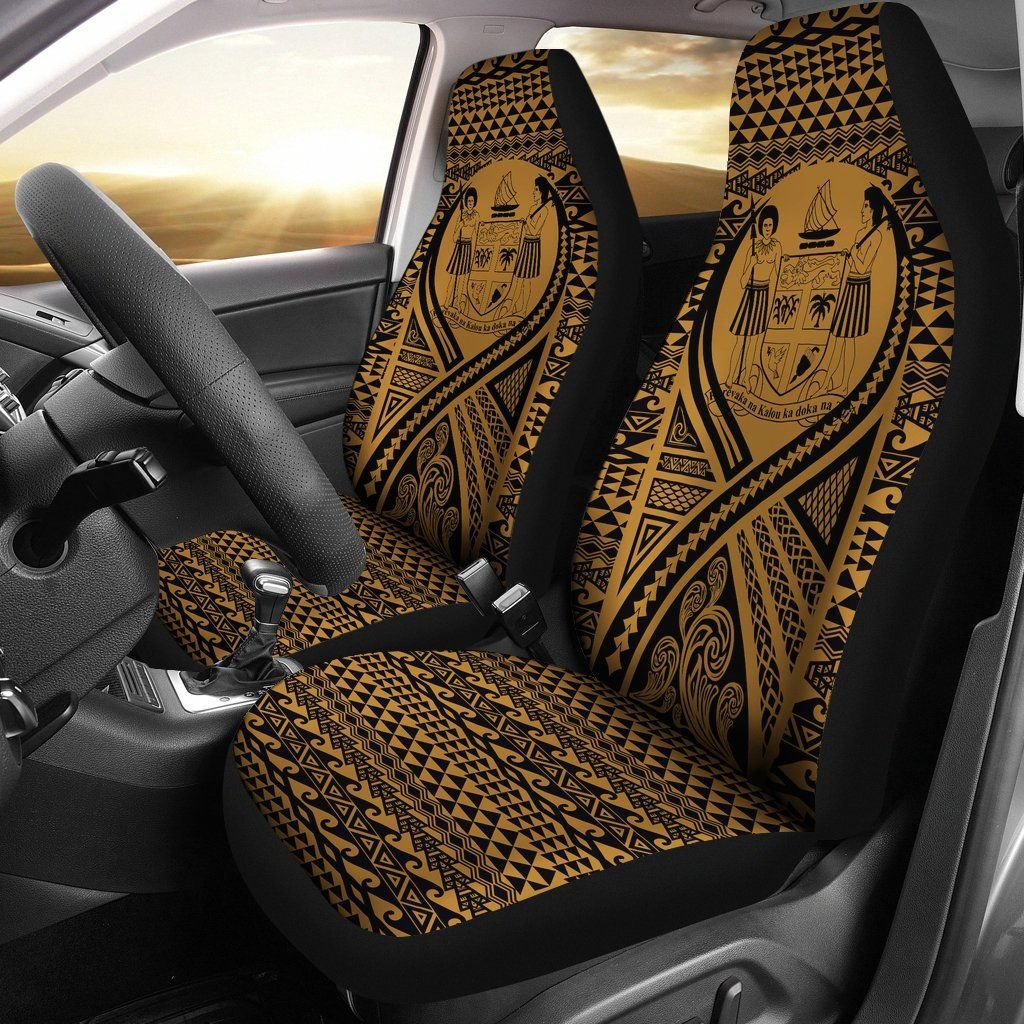 Fiji Car Seat Cover - Fiji Coat Of Arms Polynesian Tattoo Gold