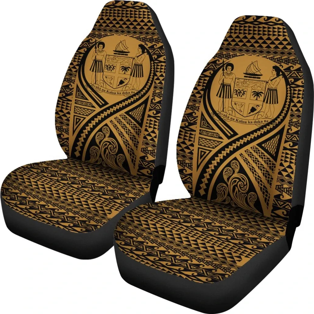 Fiji Car Seat Cover - Fiji Coat Of Arms Polynesian Tattoo Gold