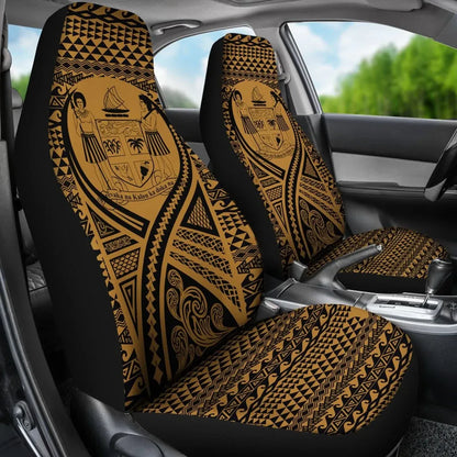 Fiji Car Seat Cover - Fiji Coat Of Arms Polynesian Tattoo Gold