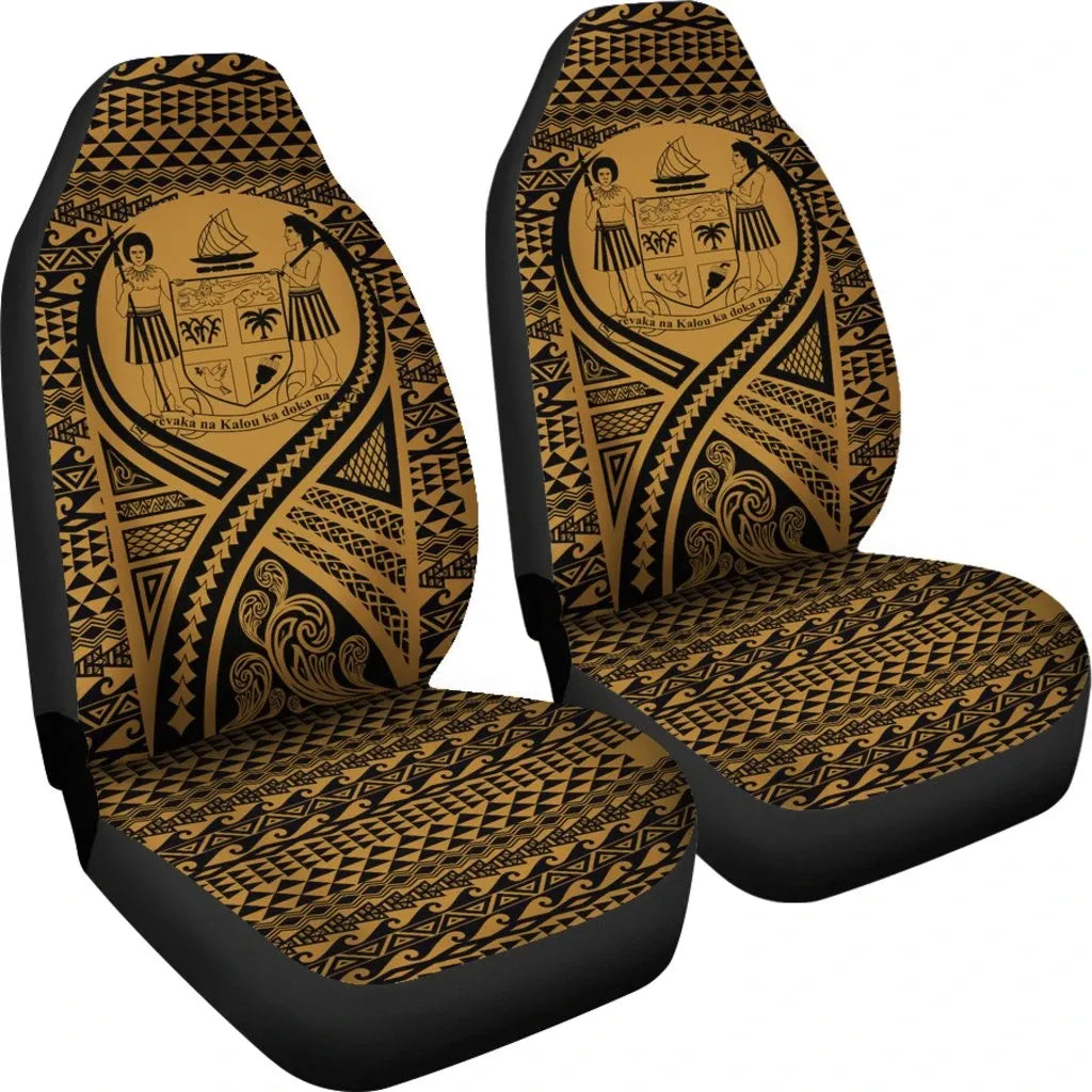 Fiji Car Seat Cover - Fiji Coat Of Arms Polynesian Tattoo Gold