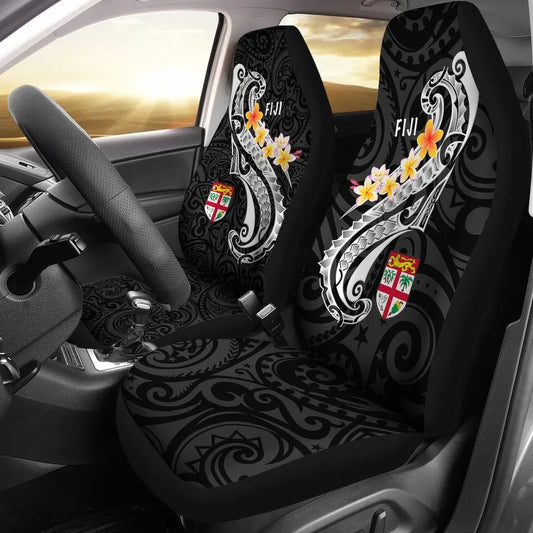 Fiji Car Seat Covers - Fiji Seal  Polynesian Patterns Plumeria (Black)