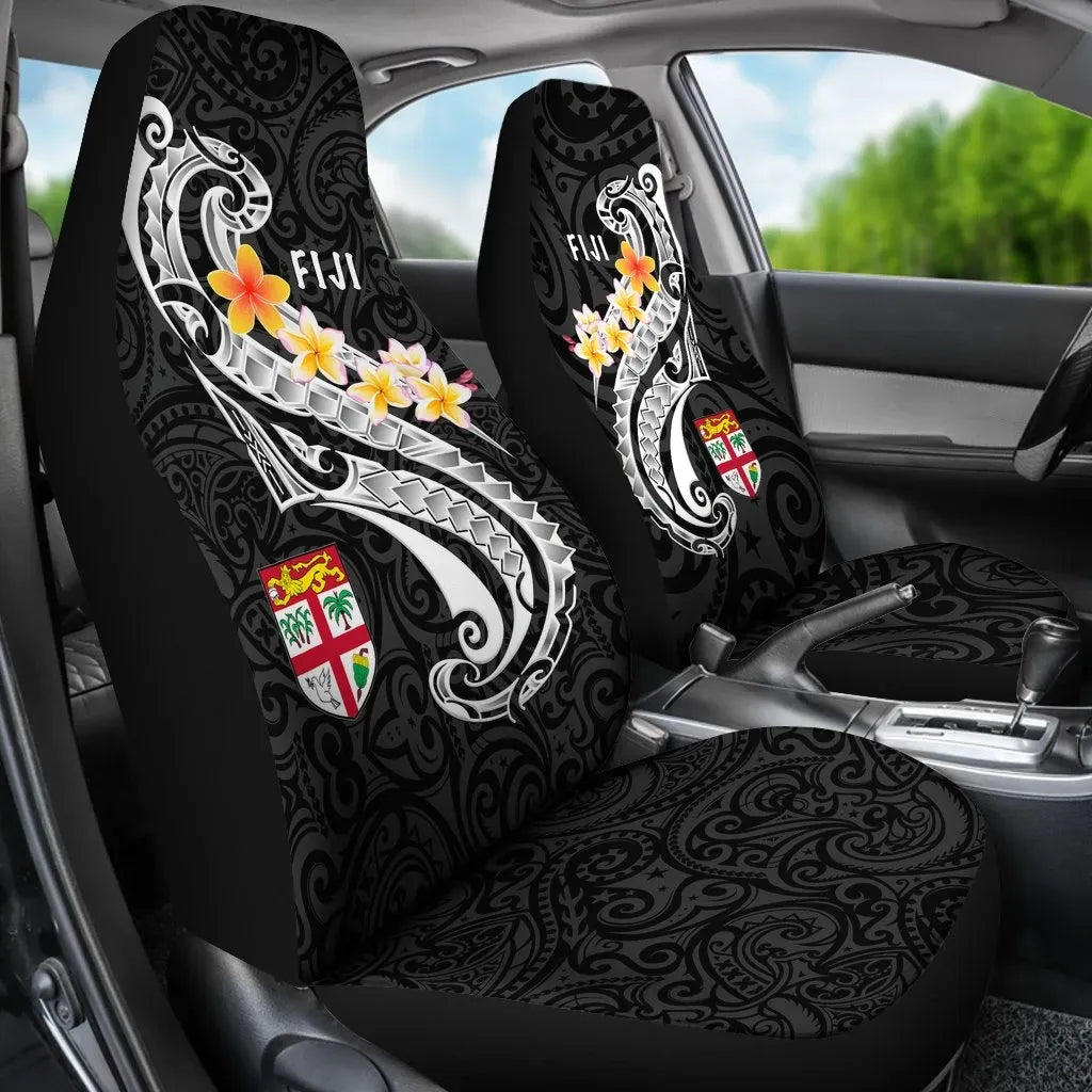 Fiji Car Seat Covers - Fiji Seal  Polynesian Patterns Plumeria (Black)
