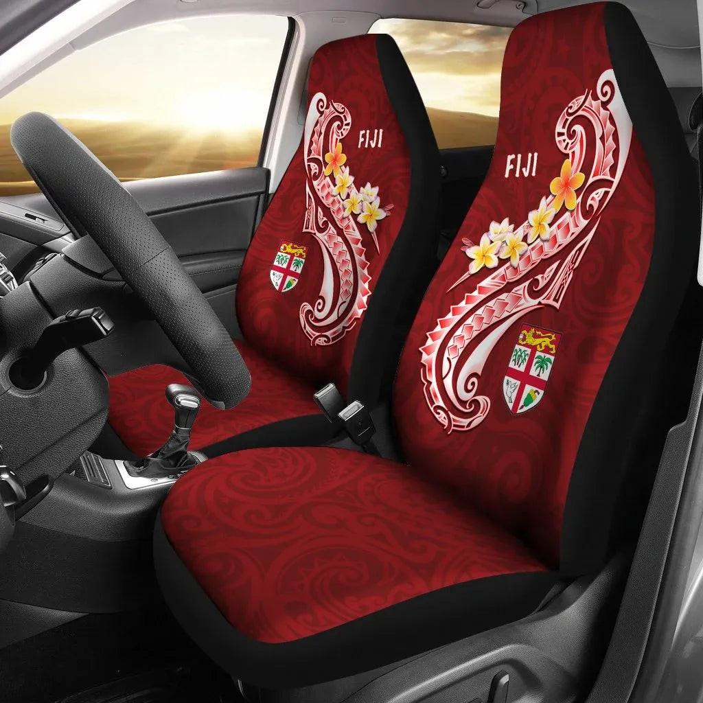 Fiji Car Seat Covers- Fiji Seal  Polynesian Patterns Plumeria (Red)