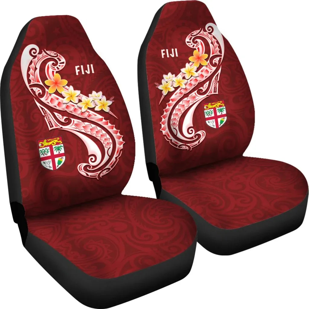 Fiji Car Seat Covers- Fiji Seal  Polynesian Patterns Plumeria (Red)