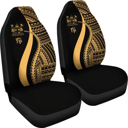 Fiji Car Seat Covers - Gold Polynesian Tentacle Tribal Pattern Crest