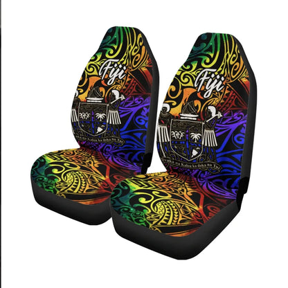 Fiji Car Seat Covers - Rainbow Polynesian Pattern Crest