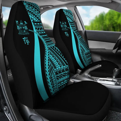 Fiji Car Seat Covers - Turquoise Polynesian Tentacle Tribal Pattern Crest