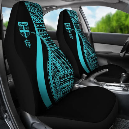 Fiji Car Seat Covers - Turquoise Polynesian Tentacle Tribal Pattern