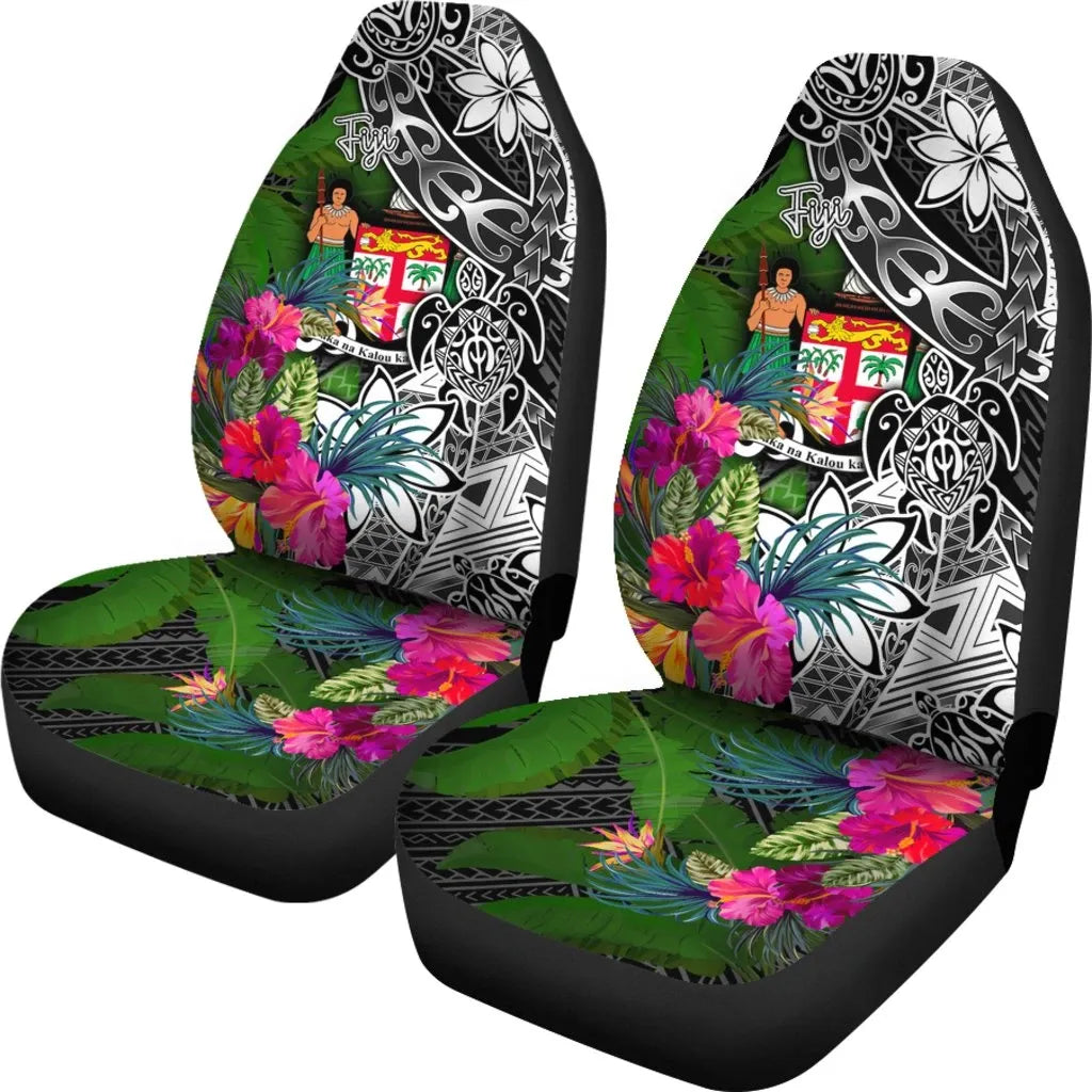 Fiji Car Seat Covers - Turtle Plumeria Banana Leaf Crest