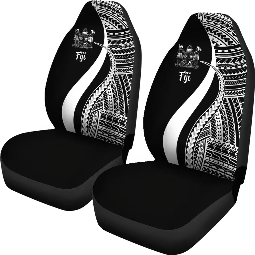Fiji Car Seat Covers - White Polynesian Tentacle Tribal Pattern Crest