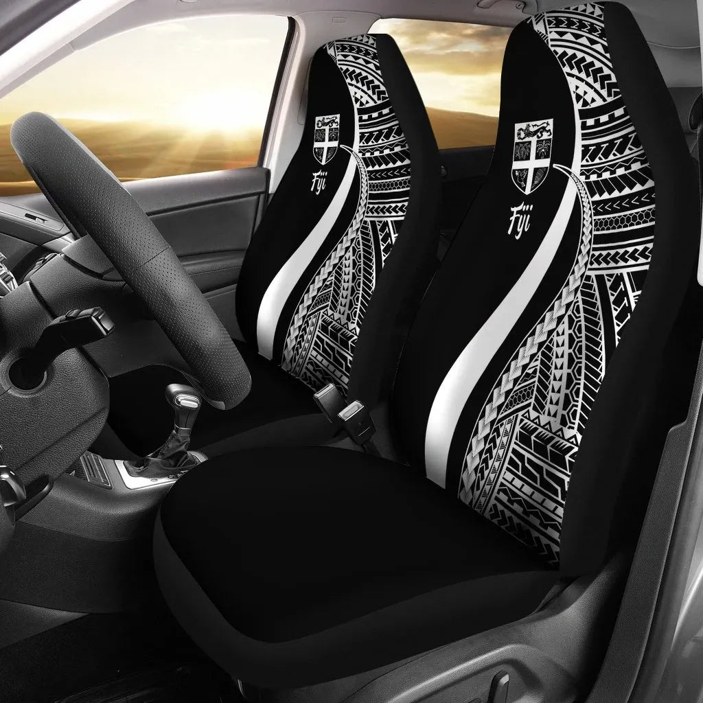 Fiji Car Seat Covers - White Polynesian Tentacle Tribal Pattern