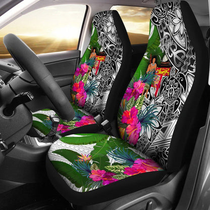 Fiji Car Seat Covers White - Turtle Plumeria Banana Leaf Crest