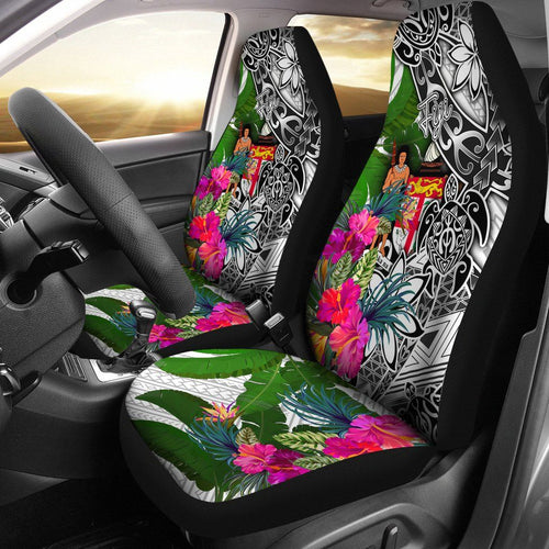 Fiji Car Seat Covers White - Turtle Plumeria Banana Leaf Crest