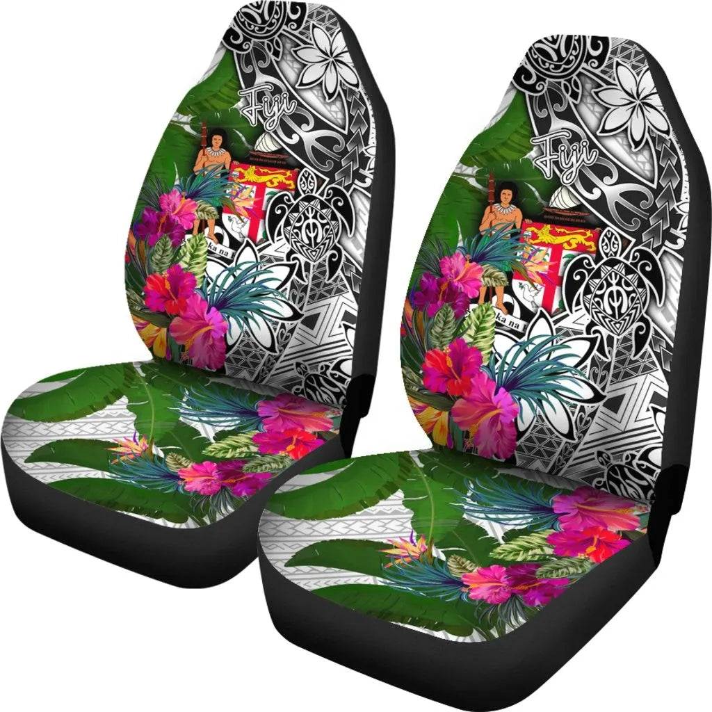 Fiji Car Seat Covers White - Turtle Plumeria Banana Leaf Crest