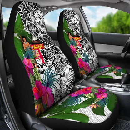 Fiji Car Seat Covers White - Turtle Plumeria Banana Leaf Crest