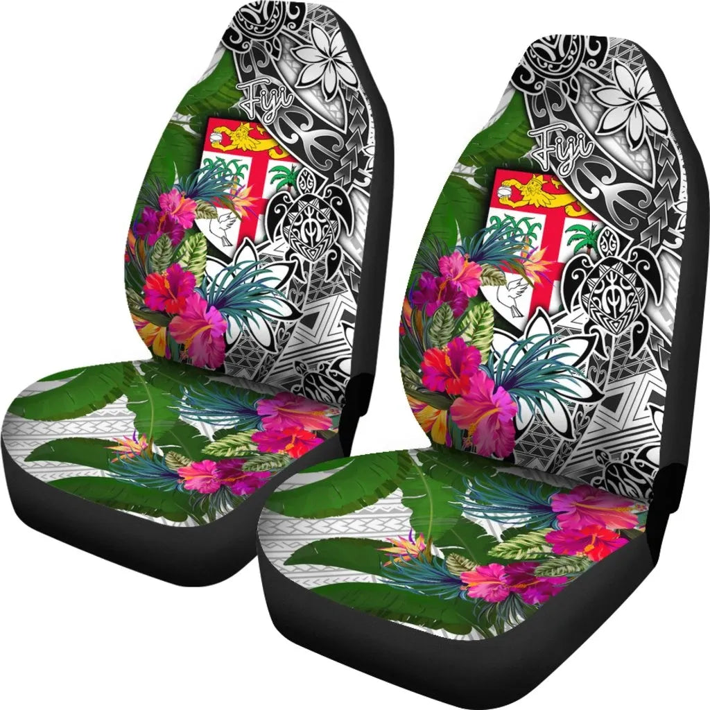 Fiji Car Seat Covers White - Turtle Plumeria Banana Leaf