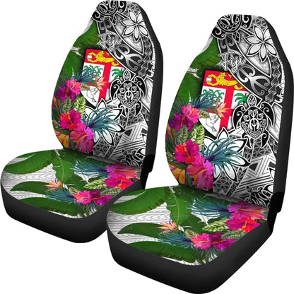 Fiji Car Seat Covers White - Turtle Plumeria Banana Leaf
