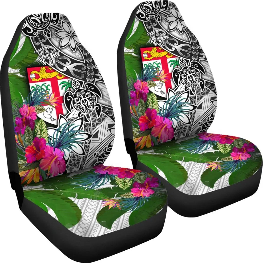 Fiji Car Seat Covers White - Turtle Plumeria Banana Leaf