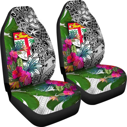 Fiji Car Seat Covers White - Turtle Plumeria Banana Leaf