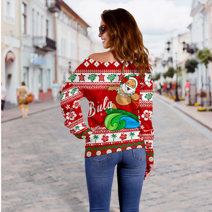 Fiji Off Shoulder Sweatshirt Santa Claus Ho Ho Ho Christmas
