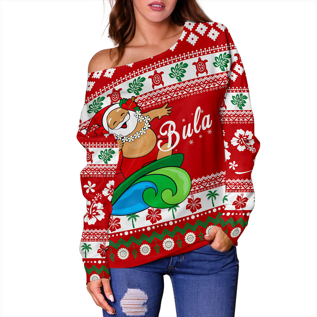 Fiji Off Shoulder Sweatshirt Santa Claus Ho Ho Ho Christmas