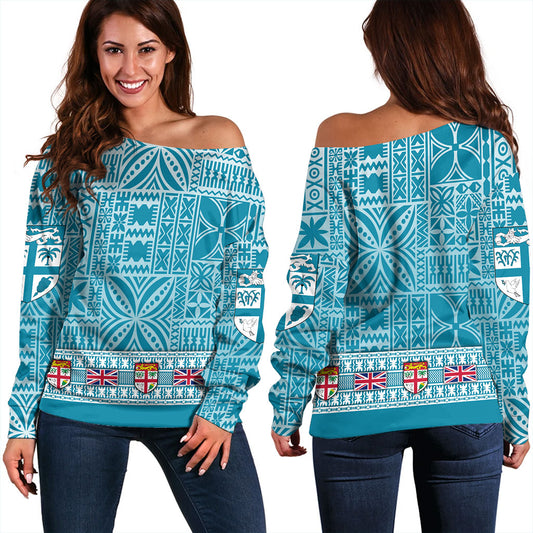 Fiji Off Shoulder Sweatshirt Classic Bula Flag