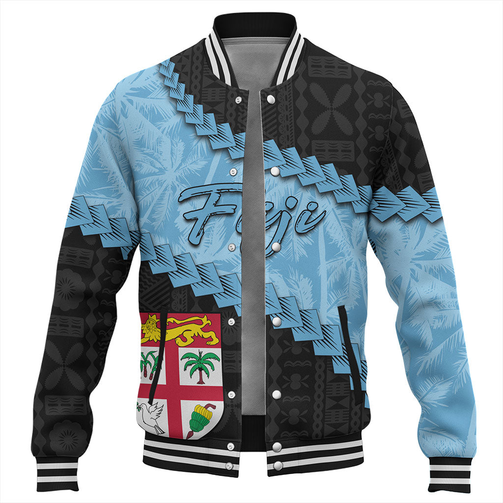 Fiji Baseball Jacket Coconut Pattern And Coat Of Arms
